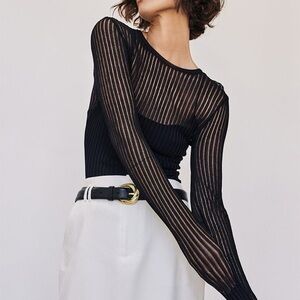 Dissh Jovie Black Sheer Striped Long Sleeve Top